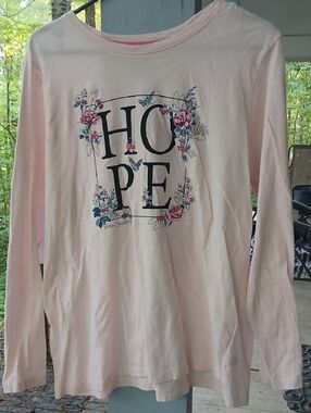 "HOPE"Vera Bradley ,Pink  Cotton Long Sleeve Tee - White Body, Sz.xl